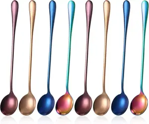 8 Pieces Long Handle Tea Spoon Stainless Steel Coffee Mixing Spoons Teaspoon
