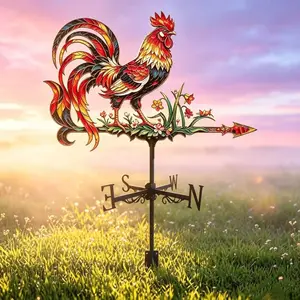Colorful Chicken Wind Vane, Handcrafted Glass Art, Outdoor Decor for Garden, Park, Roof, Perfect Gift for Holidays and Birthdays