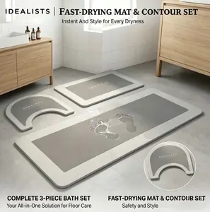 3Pcs Diatomite Bath Mats Non-Slip Rubber Backing Quick Dry Ultra Absorbent Magic Bathroom Rugs Thin Floor Mats for Bathtub Front Toilet Bathroom Home Decor