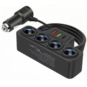 New 120W Car 4-Socket Adapter with PD Fast Charge,QC3.0 & PD 3 Charging Ports, Super FastCharger Adapter for 12V/24V Vehicles