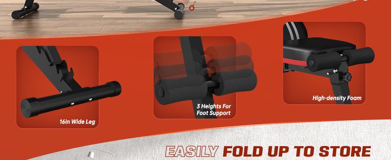 FLYBIRD Adjustable Weight Bench Workout Bench for Home Gym, 15 Degree Decline Sit-Up, Resistance Bands/No Resistance Bands