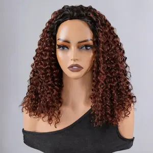 [3 In 1 Half Wig] OQ HAIR Ombre Reddish Brown Color Water Wave Half Wig Upgrade With Drawstring Cap Invisible Hairline Human Hair Wigs Beginner Friendly