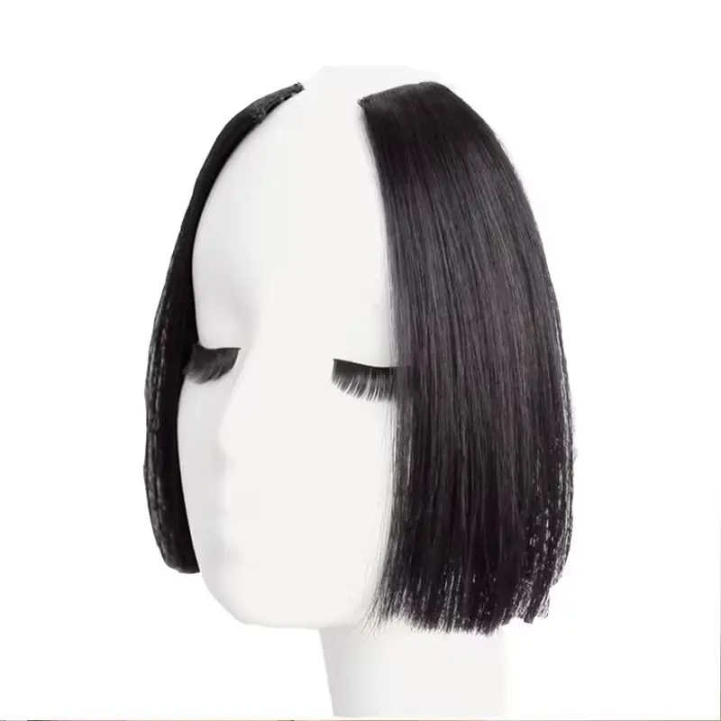 Clip‑in Princess Cut Hair Extensions, Japanese Hime Cut Face‑Framing Fake Bangs, Middle Part Straight Synthetic Hair Fringe, Clip On Side Bangs for Women, Face Slimming Hairpieces for Daily Party Cosplay