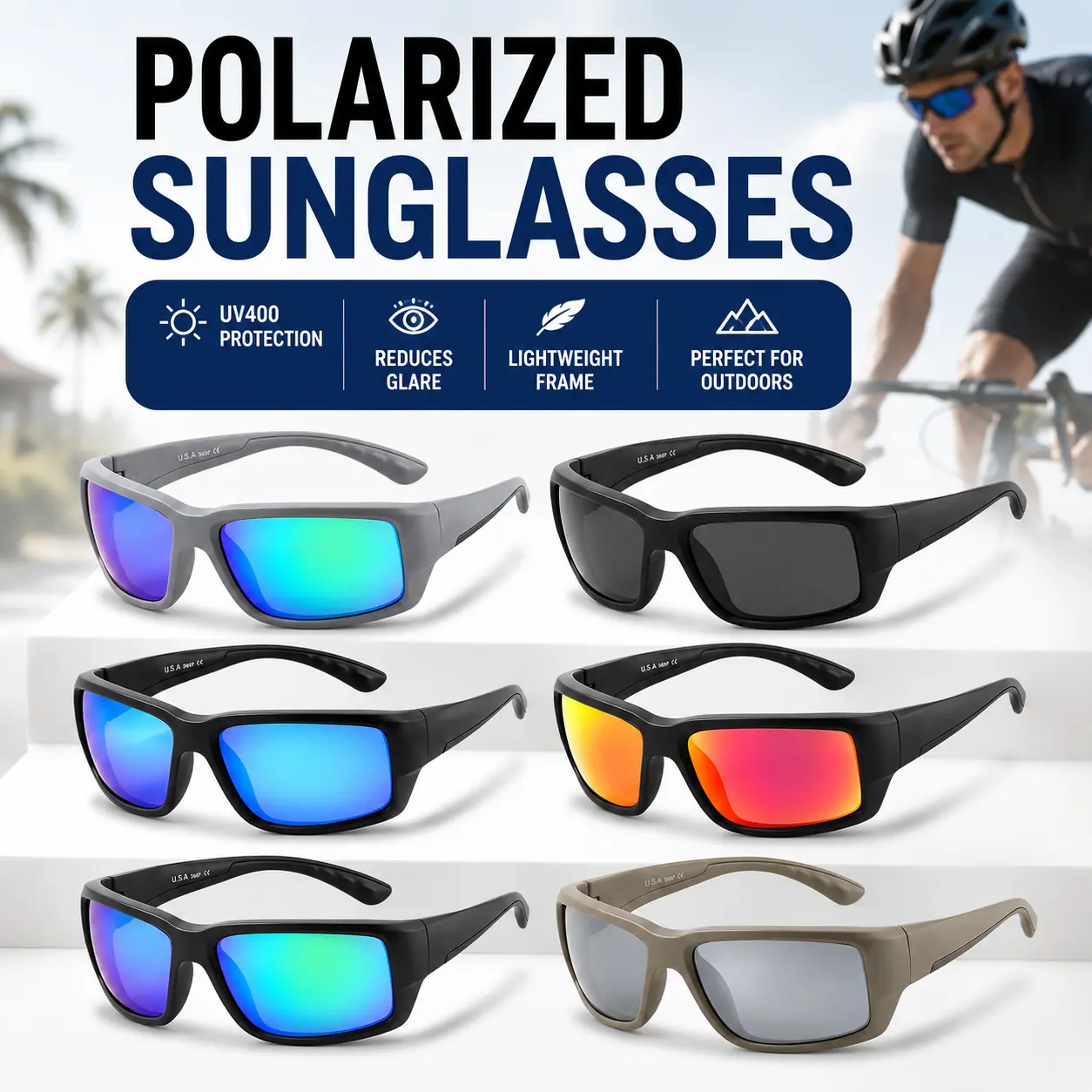 Men's Polarized Fantail Sports Sunglasses - Lightweight UV Protection Eyewear for Cycling, Fishing, Outdoor Activities