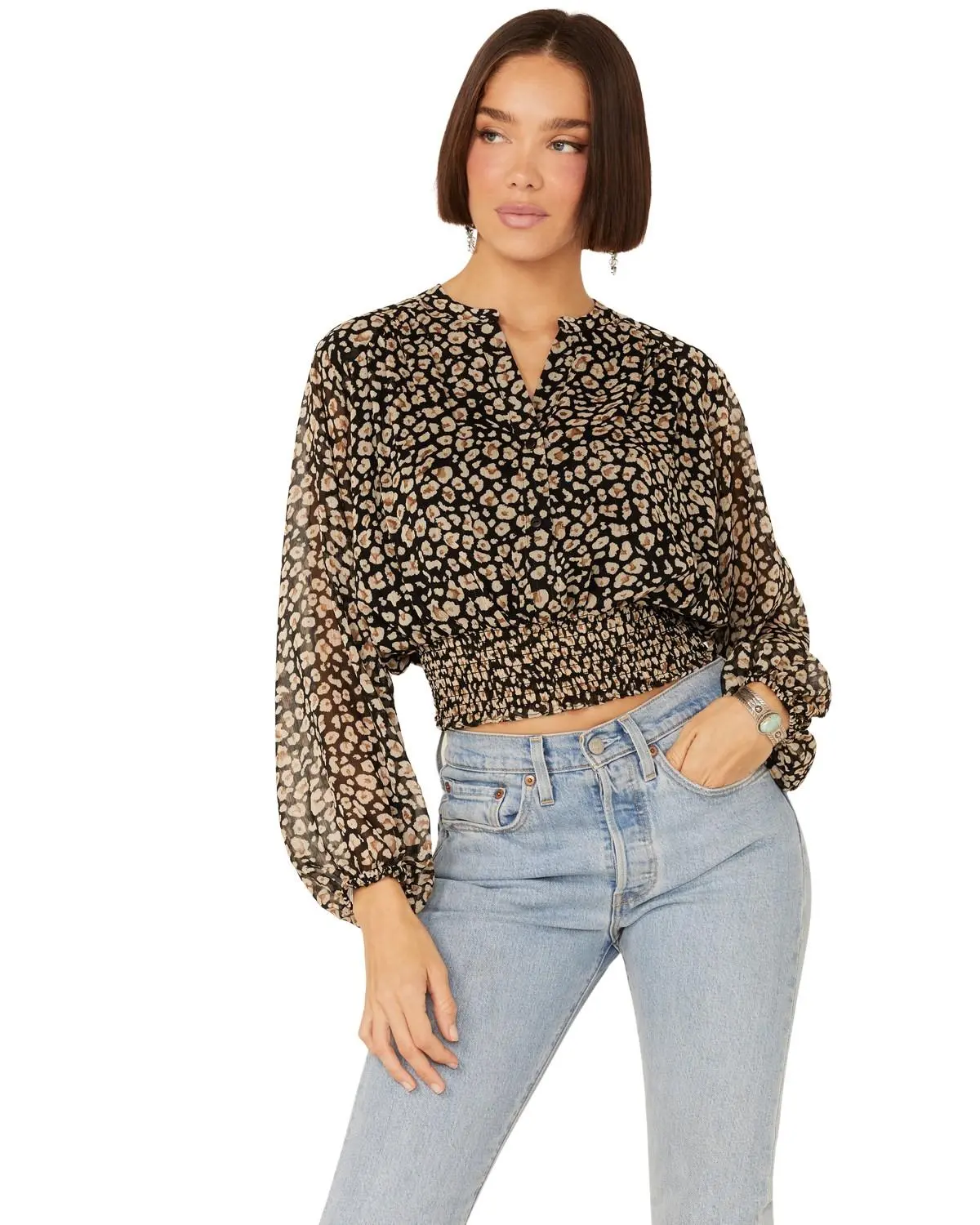 Lush Women's Floral Cropped Blouse - Lt16314-Ci