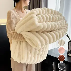 Striped Pattern Flannel Fleece Blanket, 1 Count Soft Lightweight Throw Blanket, Warm Napping Blanket for Home Office Travel Camping, Flannel Blankets