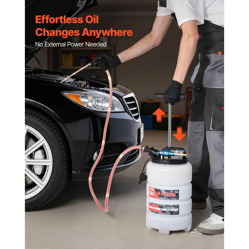 VEVOR 9.5L Manual/Pneumatic Vacuum Oil Extractor Pump, 59in Long Horse Brake-Fluid Hose, 3x47in Ext Tubes, Durable PE Tank, Airtight No-Drip Seal for Oil Change, Cars, Lawn Equipment VEVOR 9.5L Manual/Pneumatic Vacuum Oil Extractor Pump, 59in Long Horse Brake-Fluid Hose, 3x47in Ext Tubes, Durable PE Tank, Airtight No-Drip Seal for Oil Change, Cars, Lawn Equipment