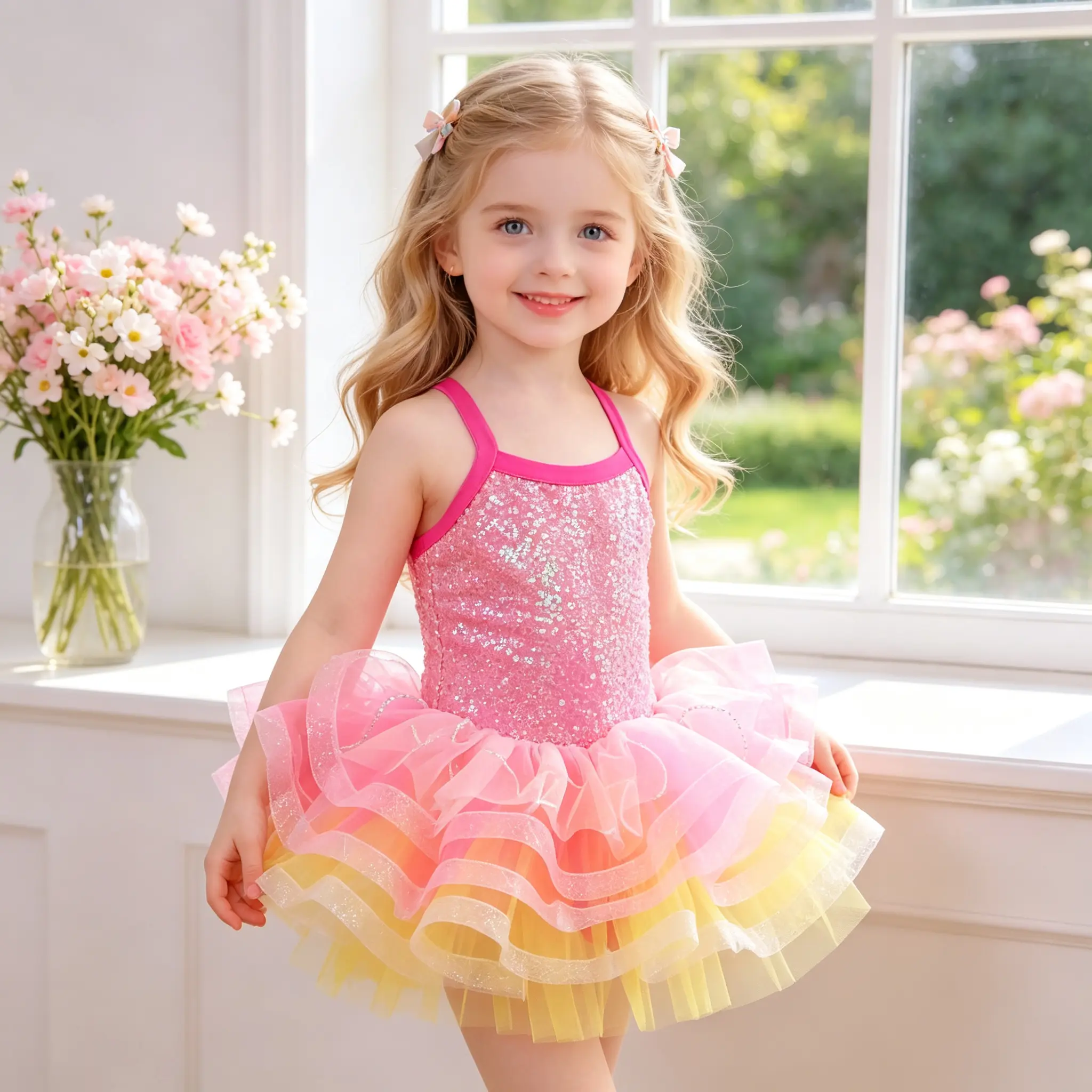 Toddler Girls Sequin Camisole Ballet Tutu Dress, Layered Glitter Gradient Tulle Skirt, Kids Dance Recital Costume Birthday Party Princess Outfit