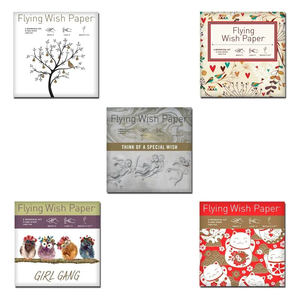 Flying Wish Paper Limited Bundle Edition – 5 Mini Gift Kits | Write It, Light It, Watch It Fly - Magical Wish-Making Set with Writing Sheets, Launch Platforms & Pencil - Indoor Creative Activity for Celebration Fun - Meaningful Gift For Friends & Family