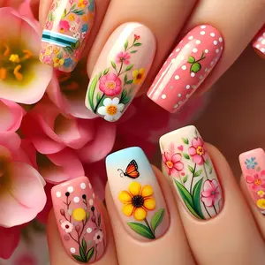 Balletcore Butterfly Press On Nails – Gradient French Tip Floral Design for Party & Daily Wear
