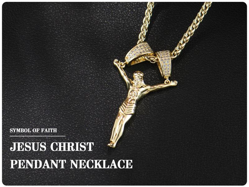 Holylegend 14K Real Gold-Plated Jesus Christ Pendant Necklace for Men and Women, 3D Christ Charm with Diamond Double-Lock Clasps, 24 inches Chain, Religious Gold Plated Jewelry Gift for Fashion Lovers