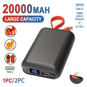 Heated Vest Battery Pack 20000mAh 7.4V/ 5V, Battery Pack for Heated Vest, DC/USB-C & A Ports, LED Display, Built-in USB-C Cable, Fast Charging, for Heated Clothing, Heated Blanket, Coat, Sleeping Bag,  Portable Power Source, Lightweight Design