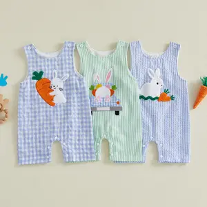 Infant Baby Boy Easter Romper Sleeveless Bunny Embroidery Jumpsuit Newborn Playsuit 0-18 Months