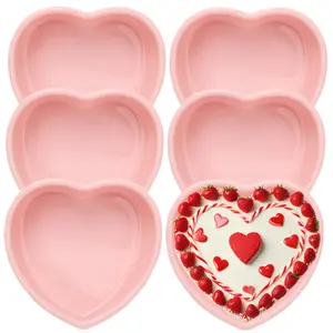6 PCS Silicone Heart Shaped Cake Pans 5 Inches Mini Heart Shaped Cake Pans Nonstick Heart Baking Cake Mold for Valentine's Day, Birthday, Wedding, Microwave and Oven Safe