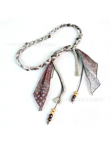 Vintage handmade woven silk scarf belt accessories, silk scarf waist rope, DIY bohemian style jeans accessories.