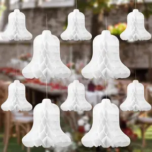 24 Pcs White Hanging Big Bridal Honeycomb Paper Wedding Bells Decorations, 7.9inch and 11.8inch for Ceremony Parties Baby Showers Christmas Decor Supplies