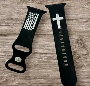 FREEDOM American Flag/Cross Watch Band Patriotic Design Engraved Silicone Compatible with Apple Fitbit Samsung Smart Watches Premium Features Adjustable Fit Durable Water Resistant We the People Engraving