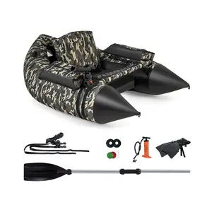 COSTWAY - 350 LBS Inflatable Fishing Float Tube with Adjustable Backrest and Backpack Straps-Camouflage