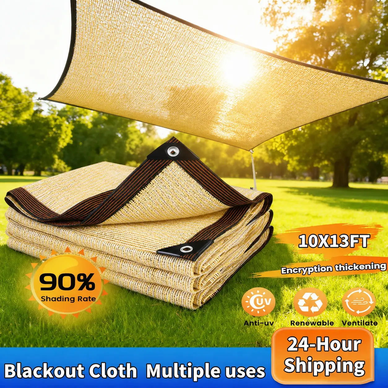 90% Yellow Cloth (Yellow) - 10 x 13ft UV-Resistant Shade Net with Reinforced Rivets, Suitable for Outdoor Adventures / Camping / Garden / Patio /Greenhouse.