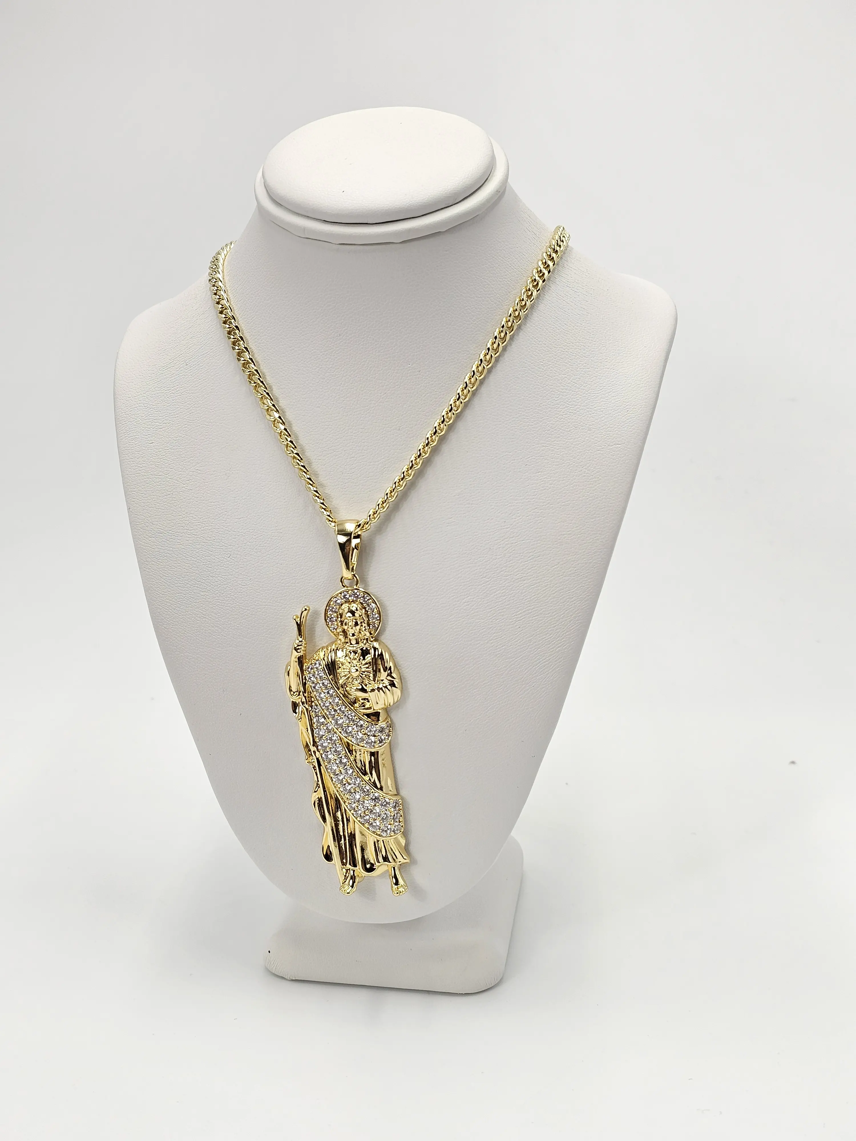 Unisex St. Jude Initial Pendant & 23 In Long Cuban Link Design Chain Necklace Set, Metal-Coated Costume Jewelry Fashion Accessory for Initial Enthusiasts