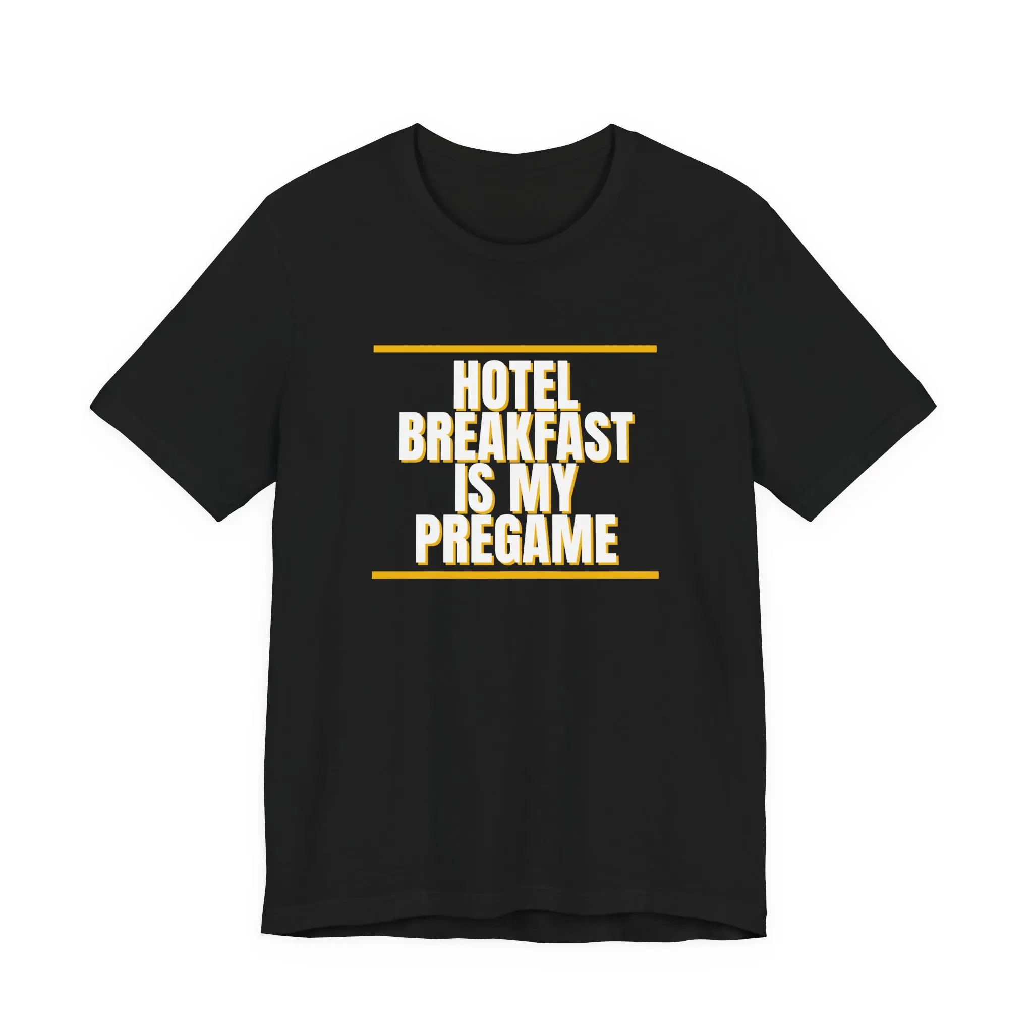 Unisex Basketball T-Shirt, Casual Short Sleeve Pull On Top with 'Hotel Breakfast Is My Pregame' Digital Graphic Print for Game Day, Shortsleeve, Digital Print, Hoopsking Art, Soft, Durable Print