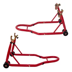 MOTO4U Motorcycle Front & Rear Stand, Front Rear Combo Stand Universal Wheel Lift Stand Swingarm Spool Lift Stand Paddock Stand (Red)