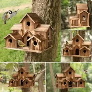 Natural Wooden Outdoor Hanging Bird House, Durable Small House Style Nest Box for Blue Bird, Chicken Sparrow, and Red Sparrow, Easy to Install, Gardening Gifts, Home Decoration