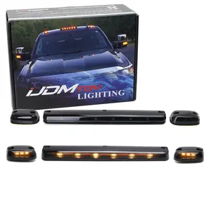 iJDMTOY 3pc Smoked Lens OEM-Spec Amber Dotted Pattern LED Cab Roof Clearance Light Kit For 2007-2014 Silverado/Sierra 2500HD 3500HD, Also Universal Fit For Many Other Trucks