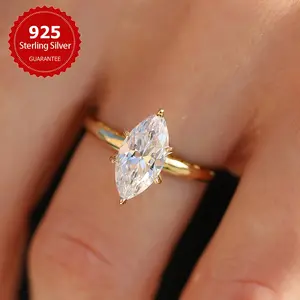 925 Sterling Silver 1 Carat Marquise Moissanite Engagement Ring - Elegant 6 Prong Setting, Luxurious Plating, Perfect Lover Gift for Bride and Lovers, Valentine's Day Rings |   Elegant Ring Designs |   Luxurious Finish, Moissanite Rings, Best Choice for M