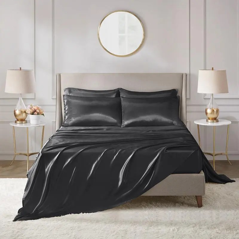 6 Piece Satin Sheet Set, Elastic 14" Pocket fits up to 16" Mattress, All Around Elastic