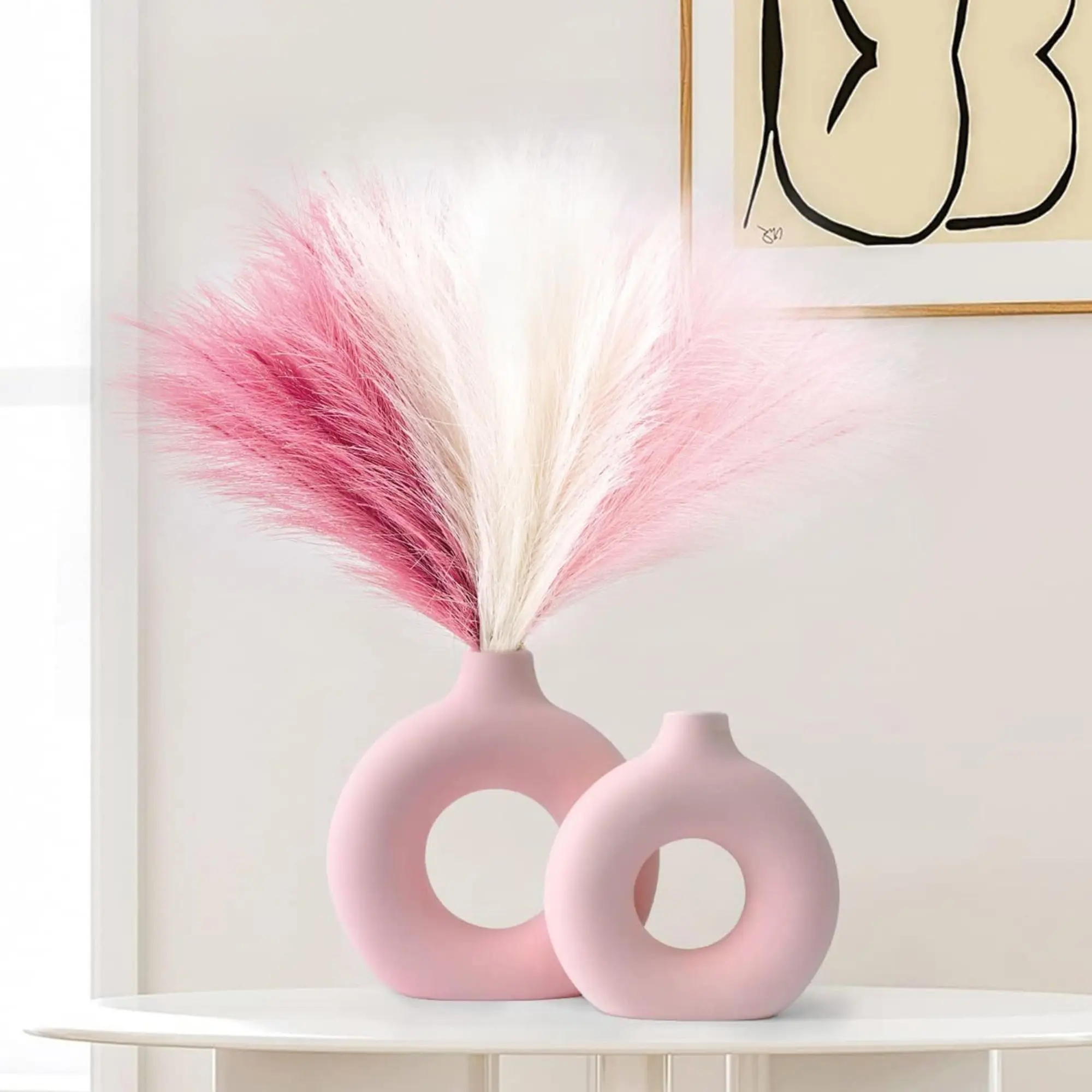 Pampas Grass Pink 6pcs Faux Pampas Grass Decor Pompas Floral for Pink Aesthetic Decorative Flower Plants Decoration