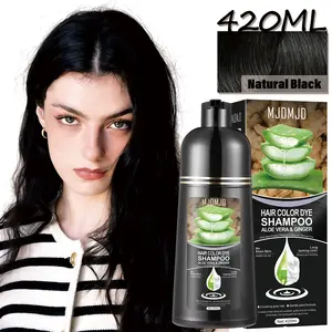 5-in-1 Black Hair Dye Shampoo with Aloe Vera, Instant Gray Coverage, Long-Lasting Semi-Permanent Hair Color, Moisturizing Herbal Formula, Easy to Use at Home for Women & Men, 420ml