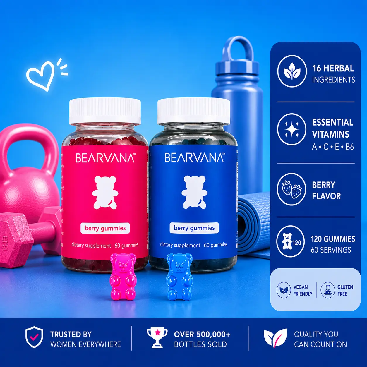 BEARVANA All-In-One Women's Wellness Gummies Combo Pack | 16 Herbal Ingredients + Vitamins A, C, E & B6 | The Daily Gummies Worth the Hype  | Berry Flavor | One Monthy Supply | 120 Gummies