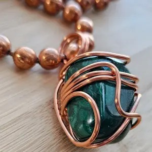 Malachite Chunky Ball Chain Crystal Necklaces, Thick Natural Gemstone Pendant Necklace, Spiritual Jewelry, Transformation, Healing, Protection [Made-to-Order]
