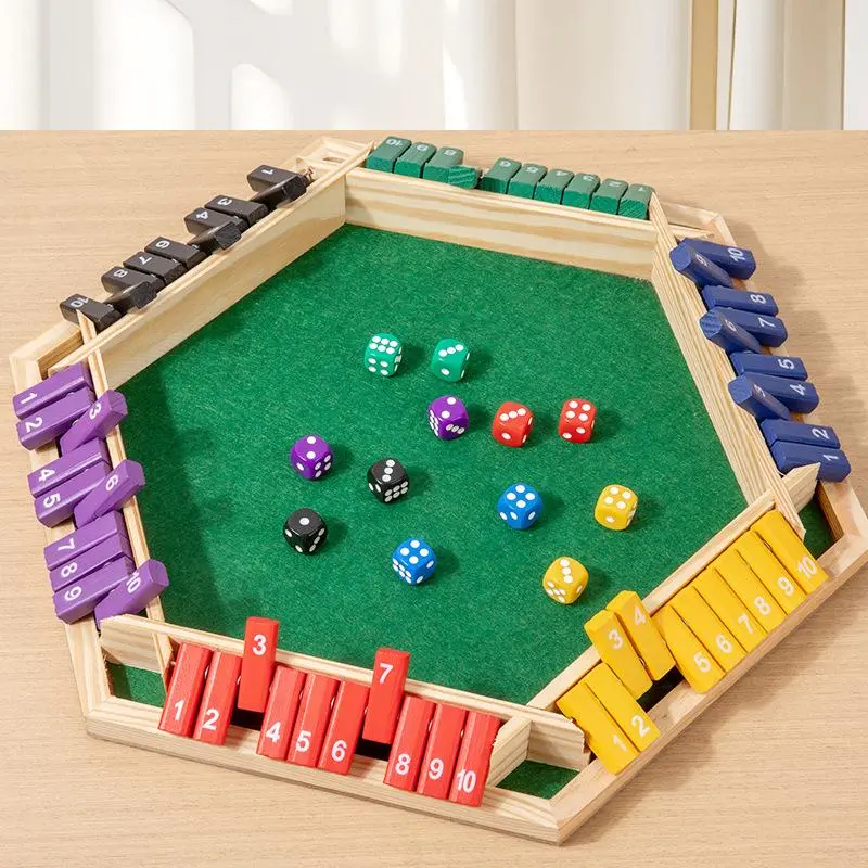 6-Sided Tabletop Board Game - Includes 12 dice, a multicolored board, and a dice puzzle game - a number-flipping game for 4–6 players, perfect for travel, family gatherings, parties, and outdoor activities (15.4 x 15.4 in)