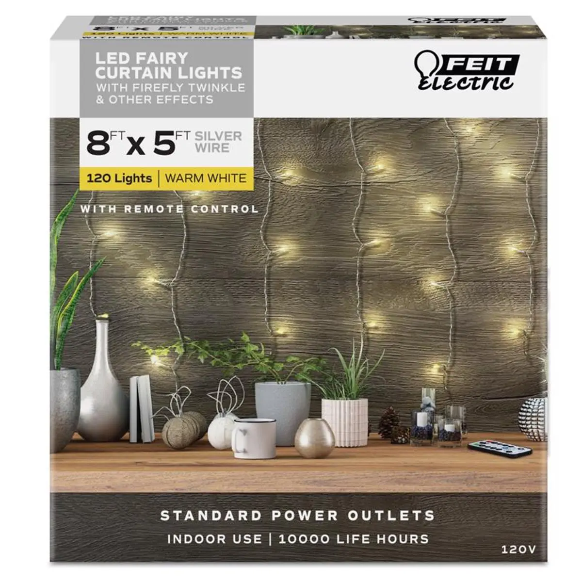 Feit Electric 8 ft LED Copper Wire Fairy Light String, 100-Light Warm White, 120V 2.7W AC Power Supply, Remote Control, Hang Outdoors, Accentuate Any Room, Festive Home Party DIY Ornament, Fairy Light Christmas Decor