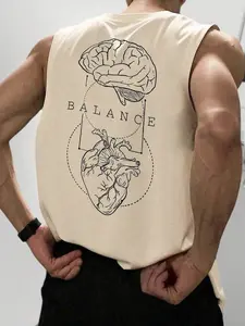 Men's Casual Sport Sleeveless Vest, Fun Graphic Letter Print Round Neck, Polyester Fabric, Simple Versatile Design, Summer Essential