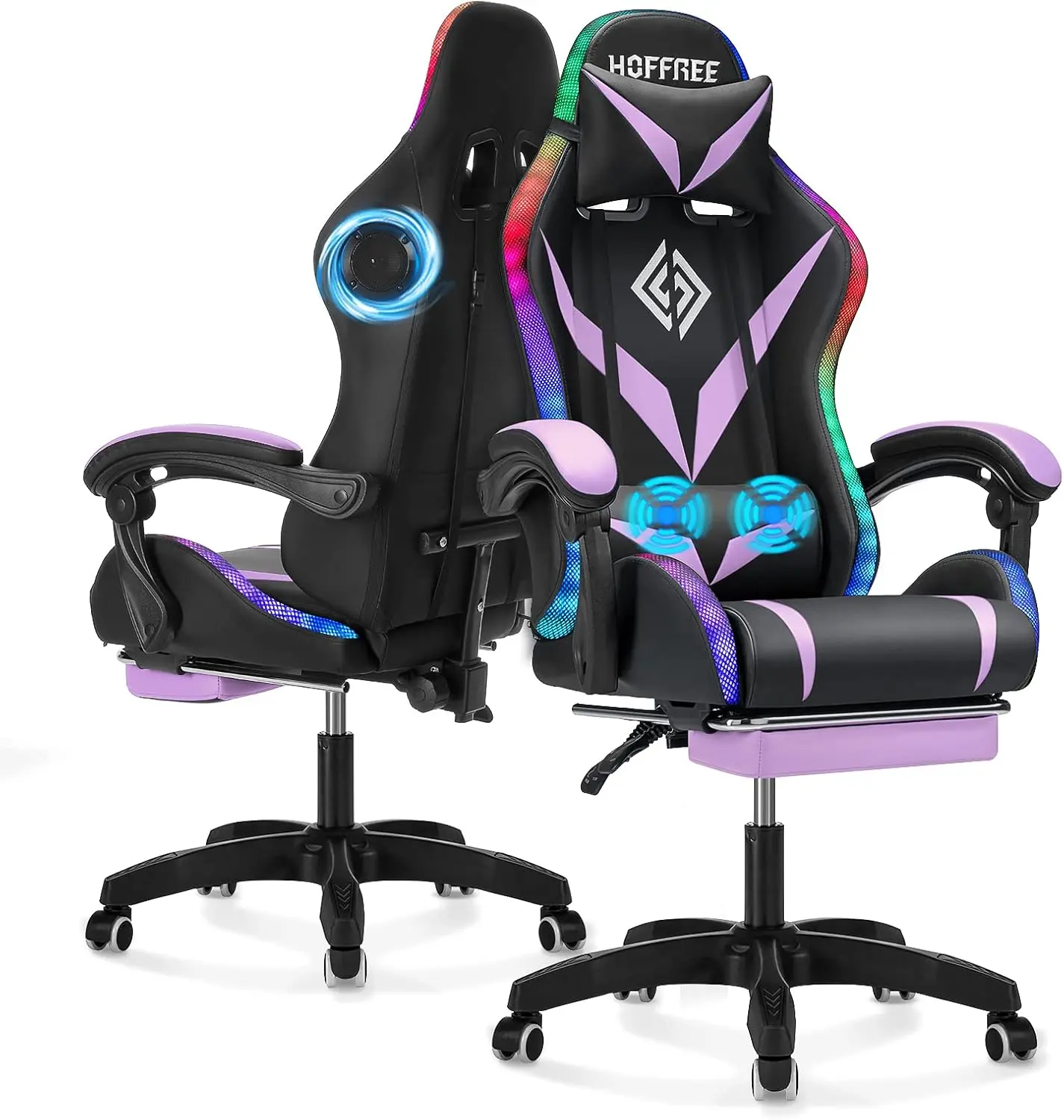 Christmas gift Massage Gaming Chair with Bluetooth Speakers and RGB LED Lights Ergonomic Computer Gaming Chair with Footrest Music Video Game Chair High Back with Lumbar Support