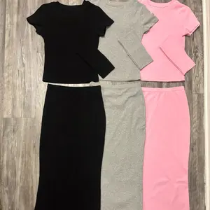 ITGRL 3 Piece Maxi Skirt Sets - Black, Gray & Pink Tops with Matching Skirts for Versatile Outfits