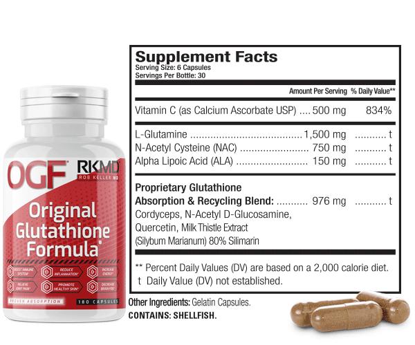 Original Glutathione Formula, OGF by RobKellerMD, daily supplement to boost glutathione, 180 capsules