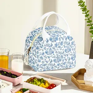 9L Cute women's lunchbox, small floral print lunch bag, insulated lunch bag, large capacity reusable polyester tote bag with zipper, multi-functional and durable lunchbox carrying bag, floral pattern unisex style, ideal for picnics and home décor