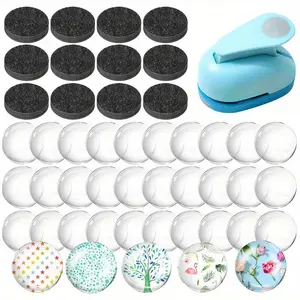 Fridge Magnet Craft Set, 49pcs/set 1-inch Paper Punch & Punch Machine & Transparent Glass Cabochons, Diy Refrigerator Magnet Crafts, Decor, Higher End Fridge Magnets, Refrigerator Decorating Magnet