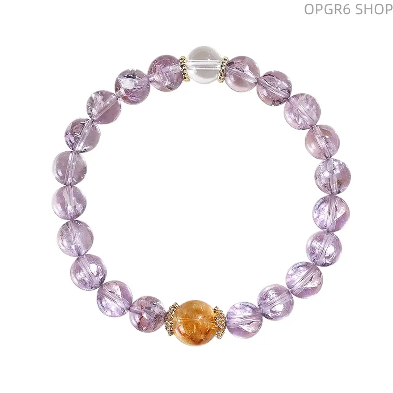 Raw Azeztulite Purple Crystal Mixed Bracelet, Hand Polished Temple Souvenir Crystal Wrist Chain, Ethnic Style Meditation Healing Natural Stone Hand Ornament Gift