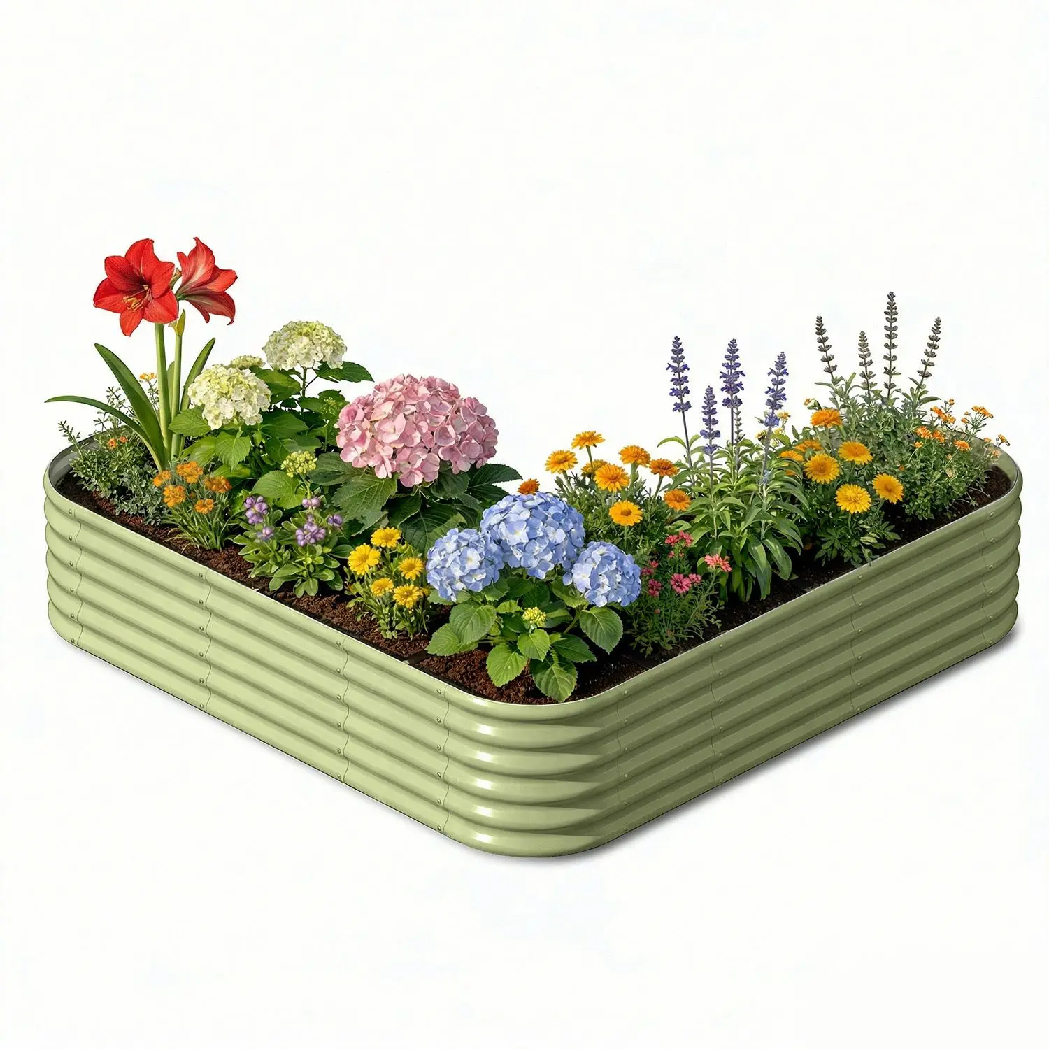 Annoell L-Shaped Metal Raised Garden Bed 7x7x1.5 ft, 18" Tall Galvanized Steel Corner Raised Garden Bed for Vegetables & Flowers, Modular Outdoor Raised Planter Box for Backyard Patio – Moss Green