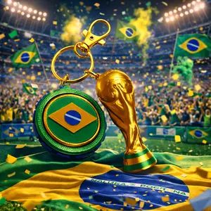 Brazil 2026 World Cup Fidget Spinner Keychain with Trophy 3D Printed Soccer Ball Spinner Team Brazil Football Fan Gear Stress Relief Toy Handmade Custom Durable Lightweight Backpack Charm Limited Edition Gift Collectible