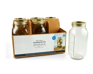 64 oz Airtight Glass Wide Mouth Canning Jars (Pack of 6) - Perfect for Kitchen Storage - Drinkware, Tin Containers Utensils