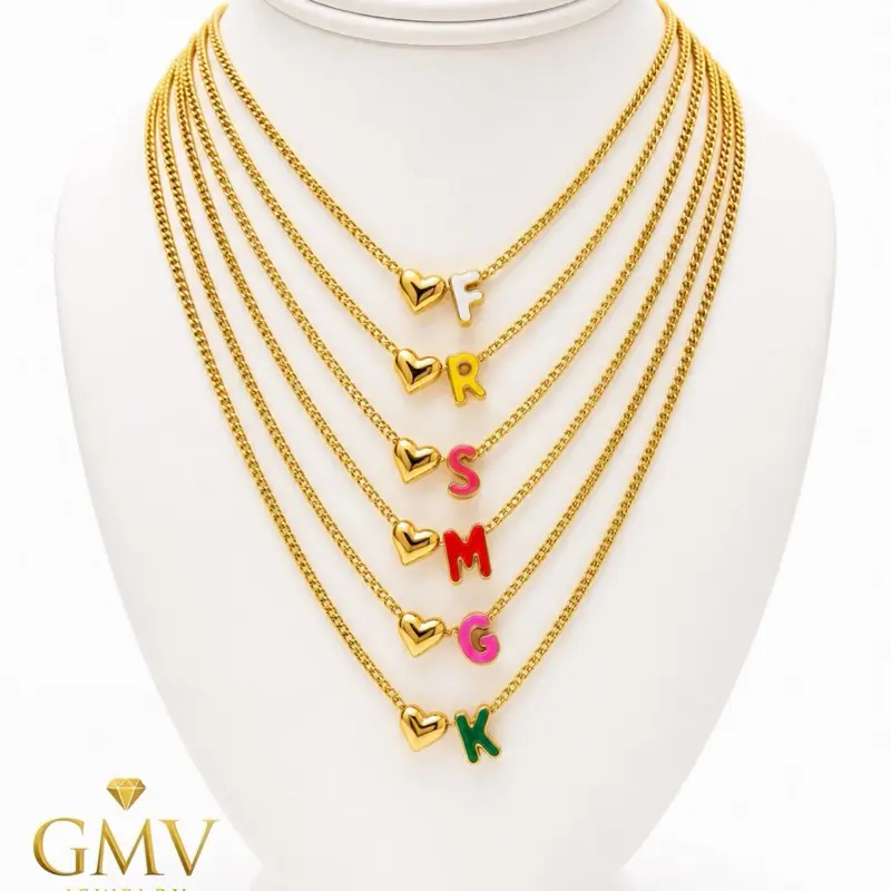 GMV Jewelry Color Pop Initial Necklace - Stainless Steel premium perfect for Kids 17 inch to 19 inch long non tarnish material for Kids