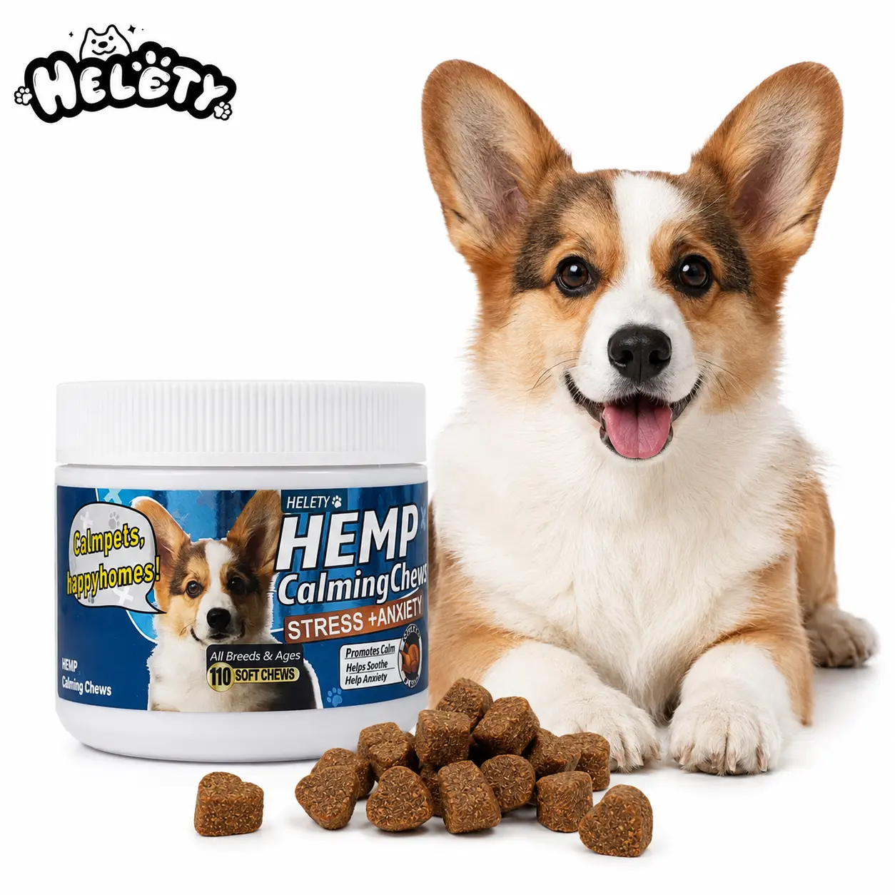 HELETY Daily Calming Soft Chews for Dogs (110 Count, Chicken Flavor, Jar Pack) - All Breeds & Sizes, Daily Use, Calms Anxiety, Natural Hip & Joint Support with Pumpkin, Probiotic, Vitamin for Skin, Immune, Itchy Allergy Nutritional Health, Tasty, Stress R