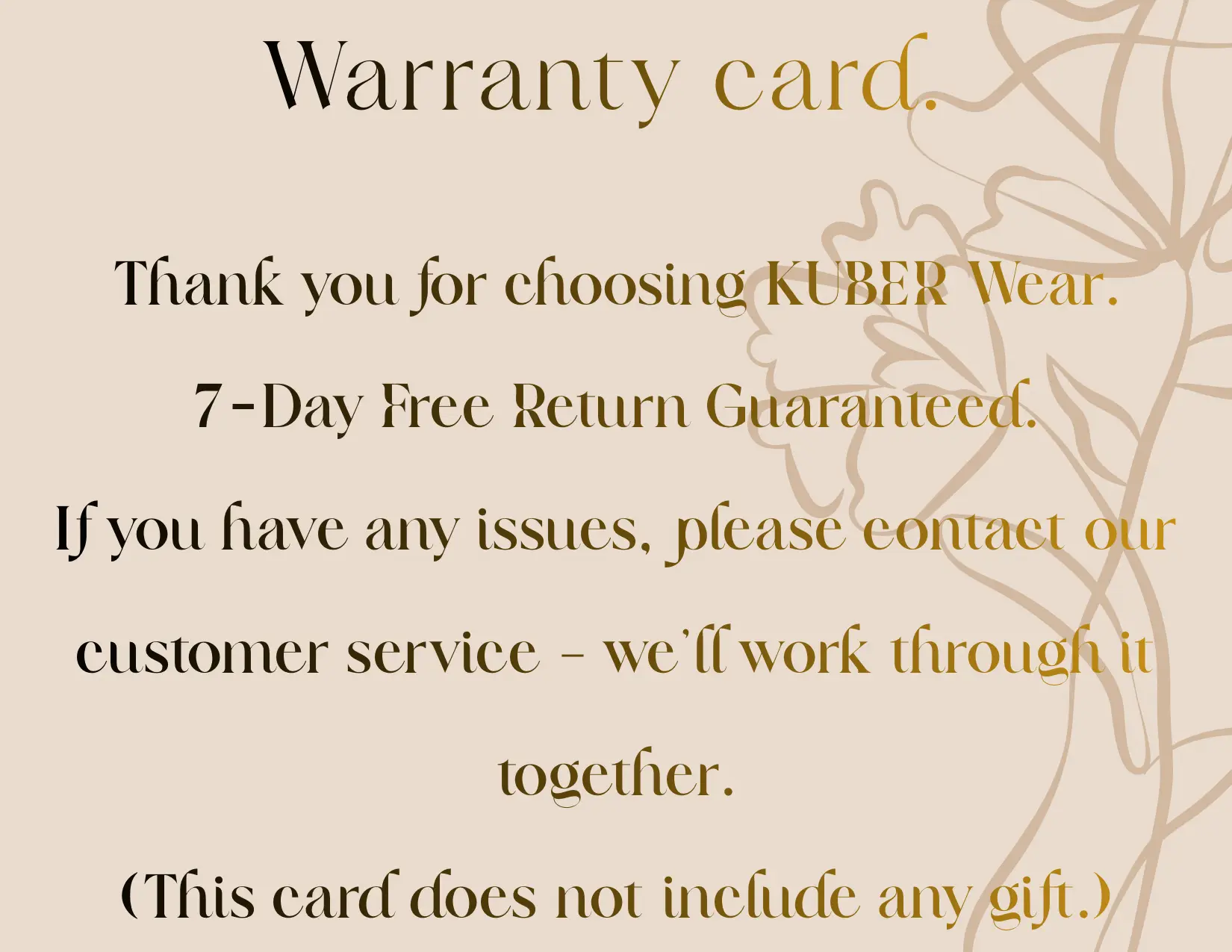 KUBER Wear, Apparel After-Sales Assurance