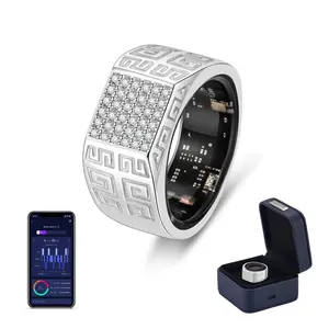 Venlan Smart Ring for Men & Women, Meander Pattern Square Pavé-Set Face, Vital Health Ring with Sleep Tracker, Fitness Tracking, Heart Rate & HRV Monitor, Waterproof Smart Health Ring